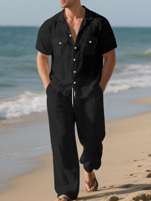Men's Casual Button-up Shirt And Pants Set Plus Size, front view
