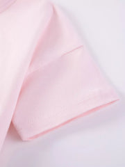 Toddler blush pink t-shirt with short sleeves and a clean hem.