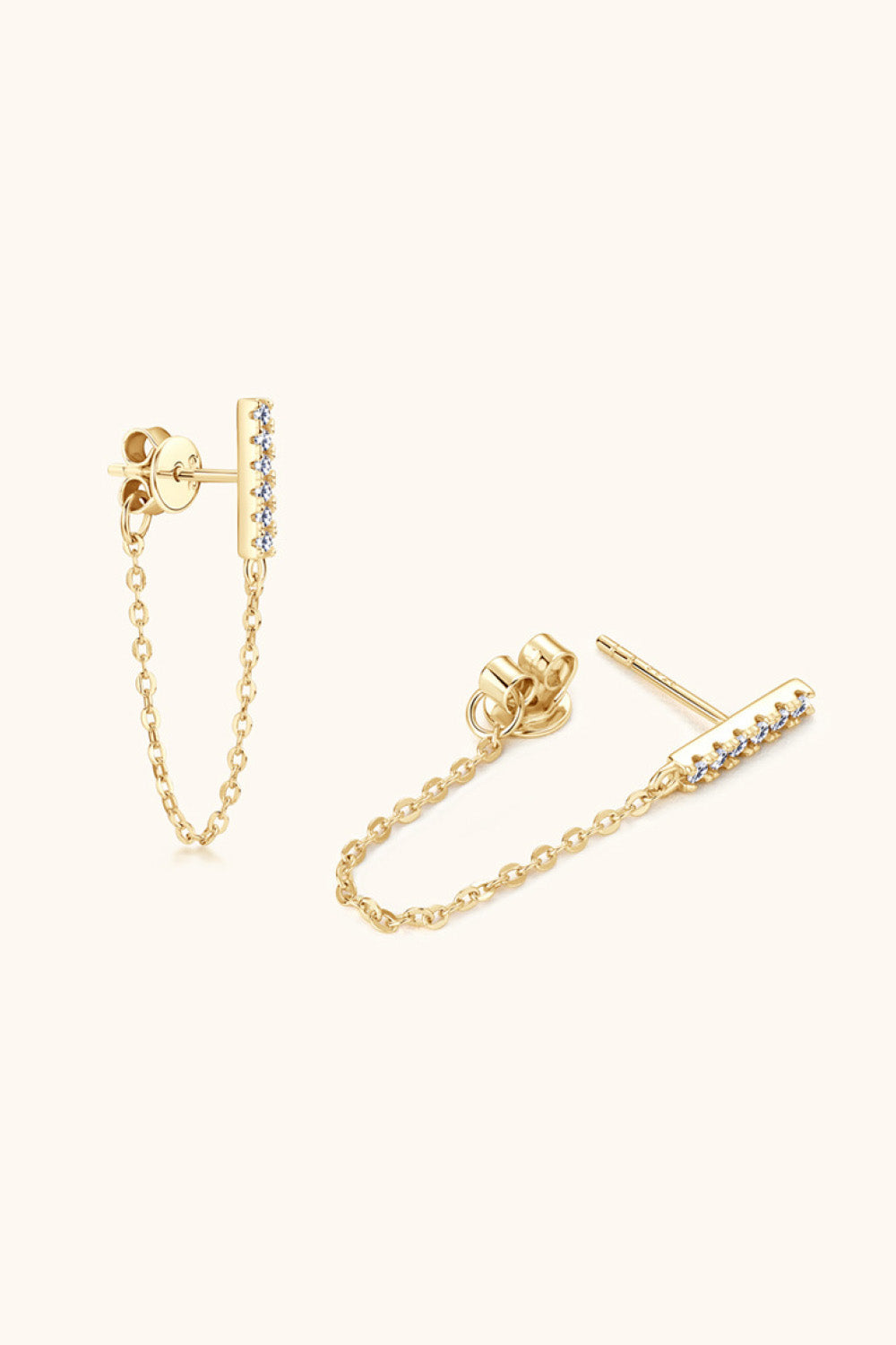 Gold chain cascade bar earrings with cubic zirconia accents