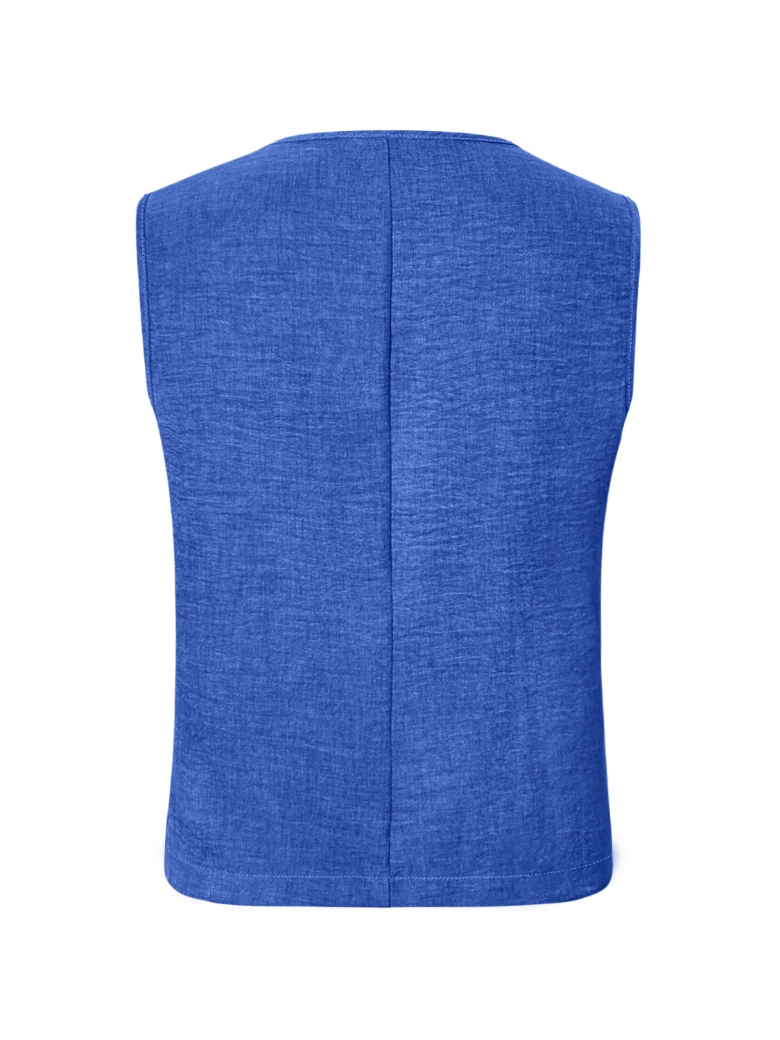 Royal blue linen vest with button detail and a seam down the back.