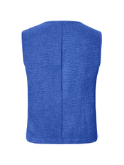 Royal blue linen vest with button detail and a seam down the back.
