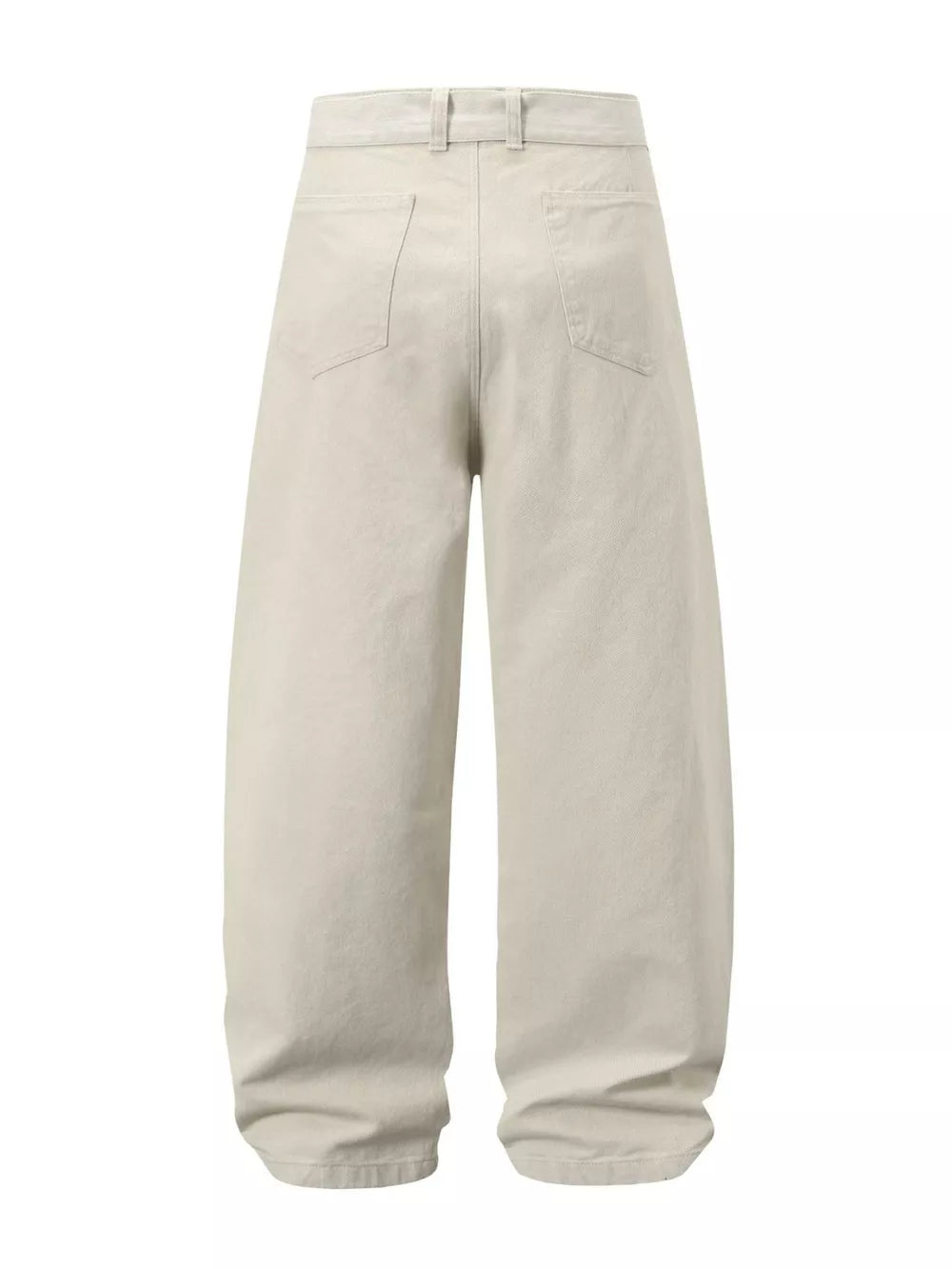 Cream white belted wide-leg cargo pants for men with back pockets.