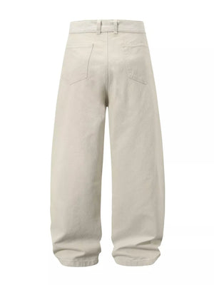 Cream white belted wide-leg cargo pants for men with back pockets.