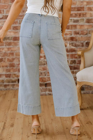 Striped Wide-leg Cropped Jeans in Light Blue, side view