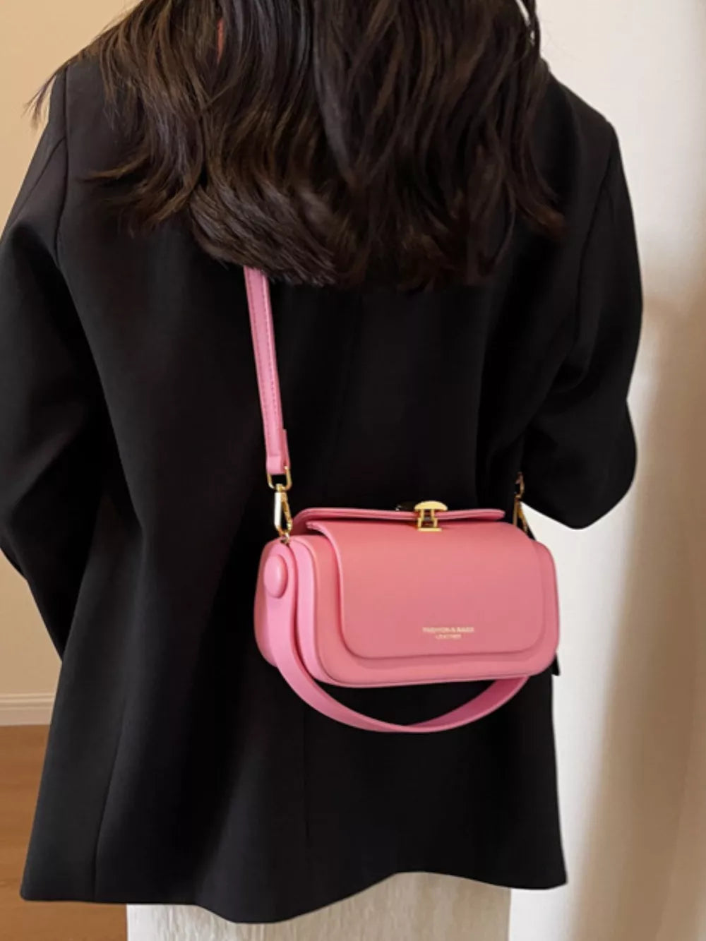 Pu Leather Flap Crossbody Bag in Pink, view 12
