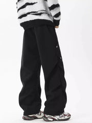 Black cargo sweatpants with snap details on the side pockets.