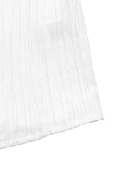 White textured blouse with vertical crinkle detail and crochet trim.