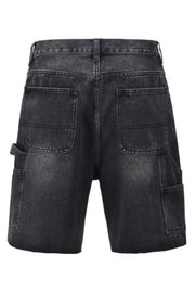 Panelled carpenter denim shorts in dark wash with utility pockets and a relaxed fit.