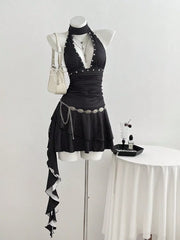 Polka Dot Cutout Front Halter Mini Dress, front view