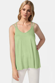 Lime green bamboo trapeze cami with double straps and V-neckline.