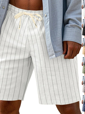 Men's gray and white striped chino shorts with drawstring waist