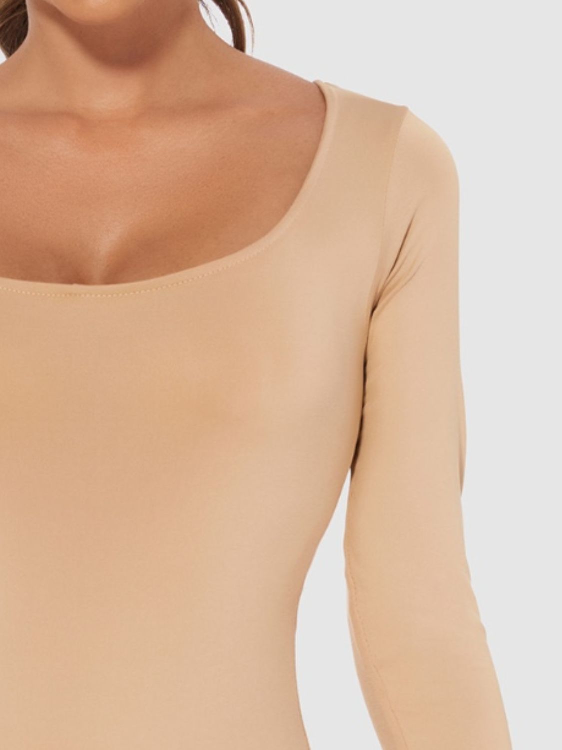 Tan long sleeve bodysuit with square neckline