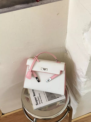 Contrast Trimmed Top-handle Crossbody Bag in Pink, close-up detail