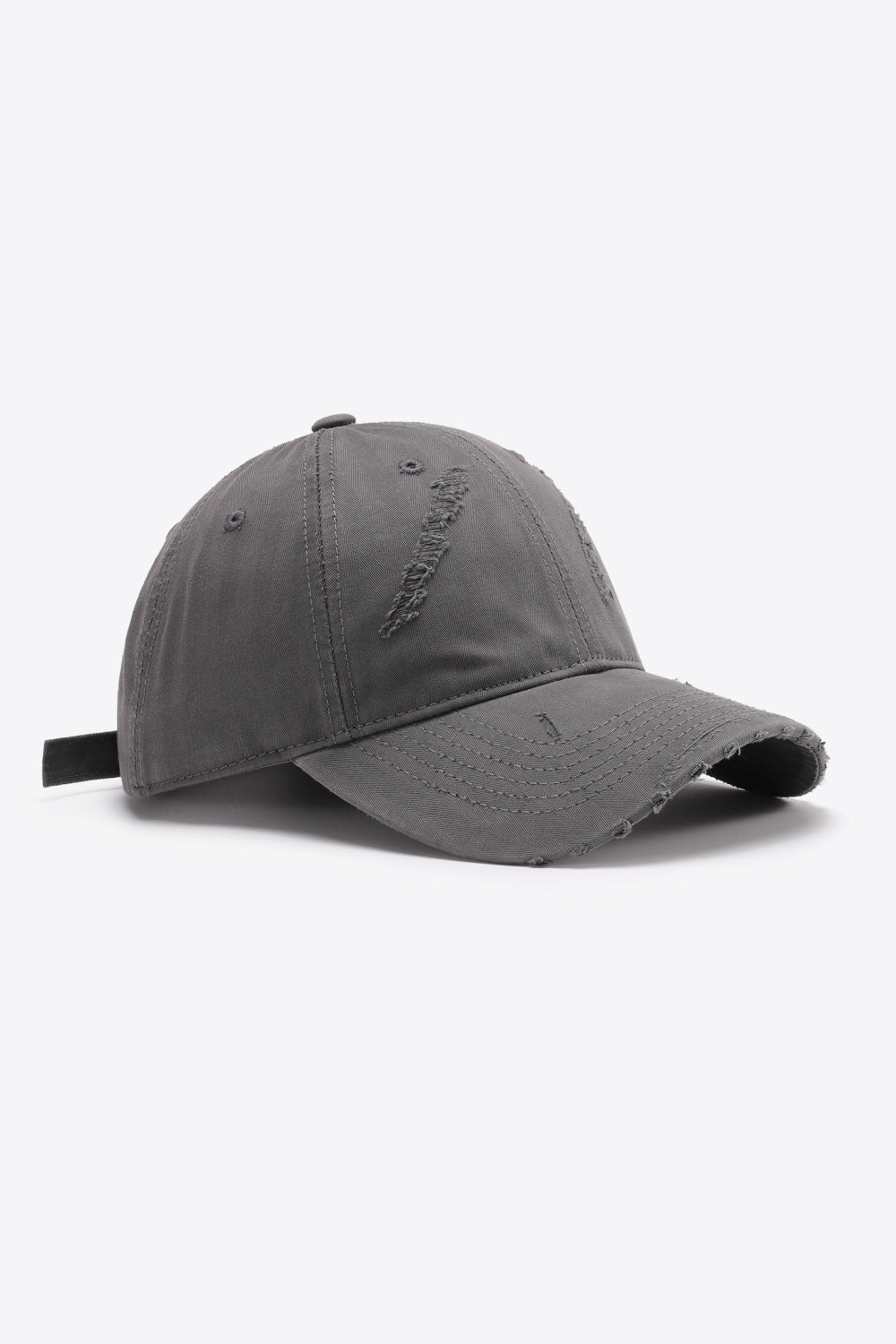 Mid gray distressed baseball cap with adjustable strap
