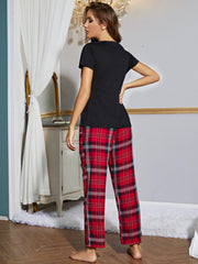 Plaid pocket tee and lounge pant set in black and red plaid.