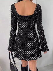 Polka Dot Lace Trimmed V-neck Mini Dress, model styling view