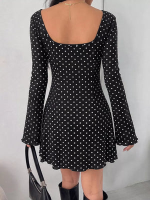 Polka Dot Lace Trimmed V-neck Mini Dress, model styling view