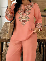 Embroidered Plus-size Two-piece Ensemble
