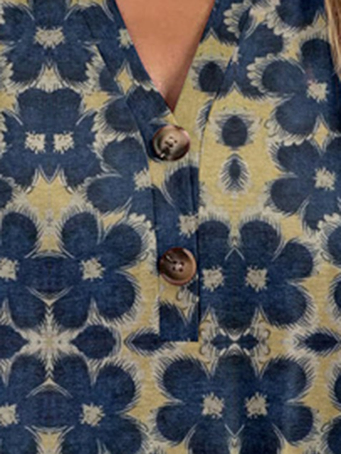 Americana Henley top with blue floral print and button detail