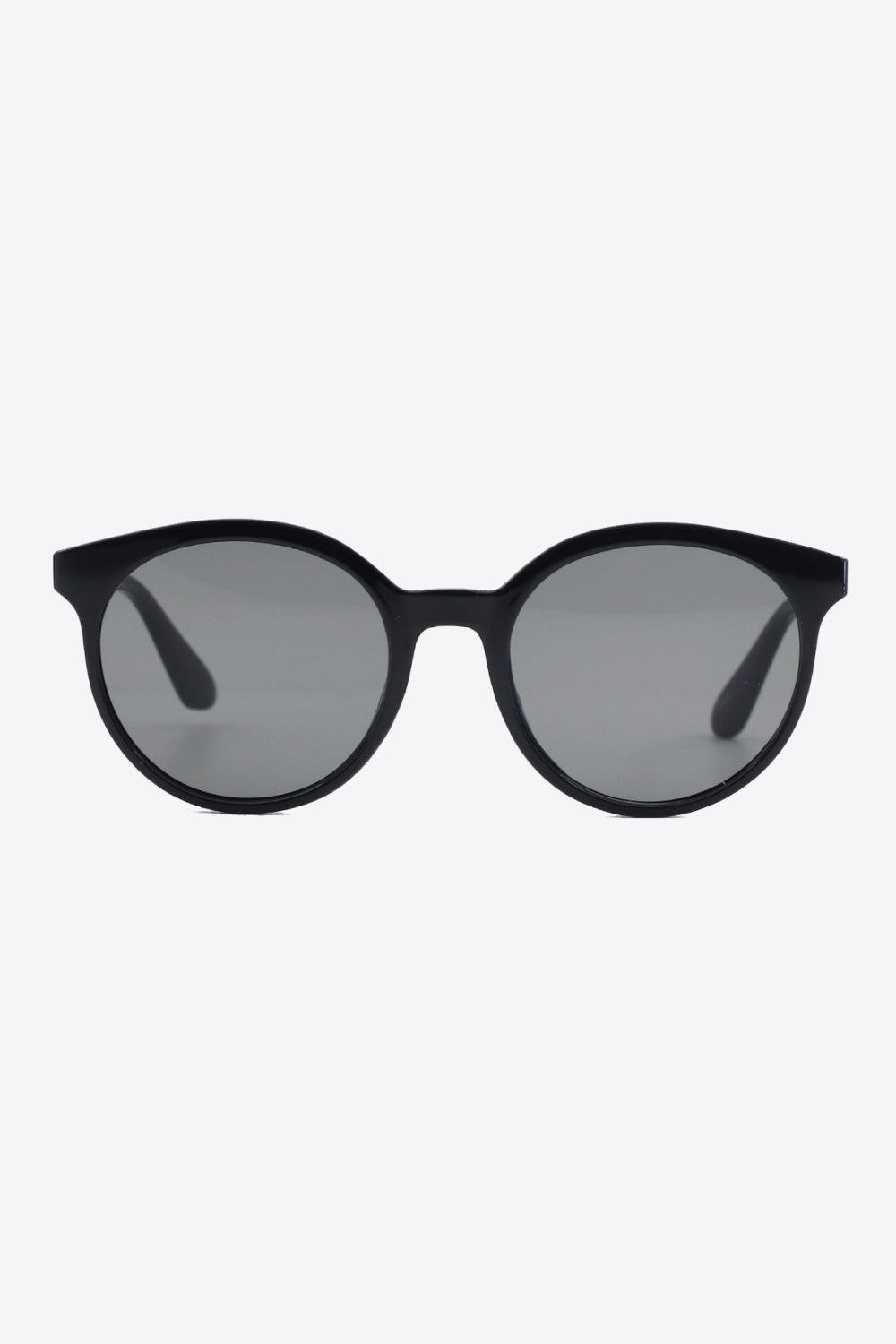 Black round frame sunglasses with grey lenses