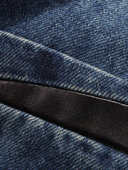 Men's denim blazer with black faux leather trim detail