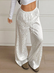 Wide leg leopard print satin lounge pants with drawstring waist