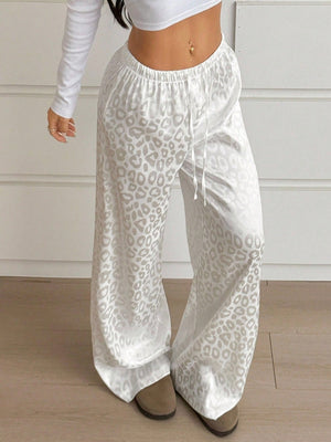 Wide leg leopard print satin lounge pants with drawstring waist