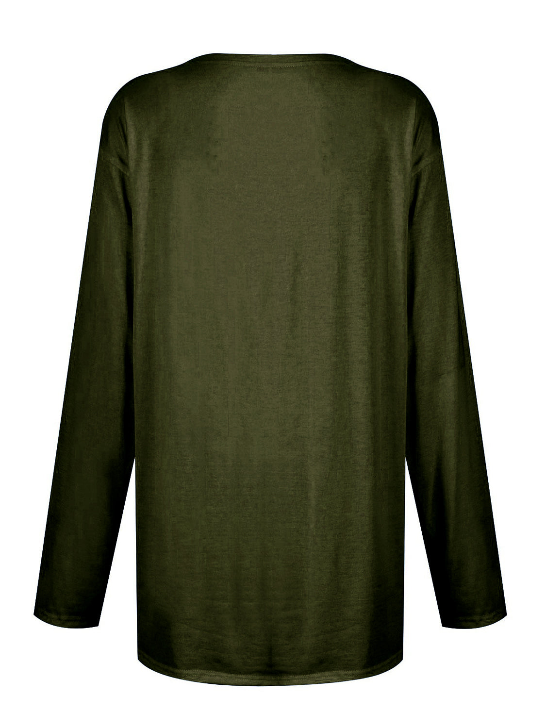 Army green relaxed fit tunic with long sleeves and a crew neck.