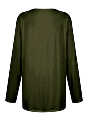 Army green relaxed fit tunic with long sleeves and a crew neck.