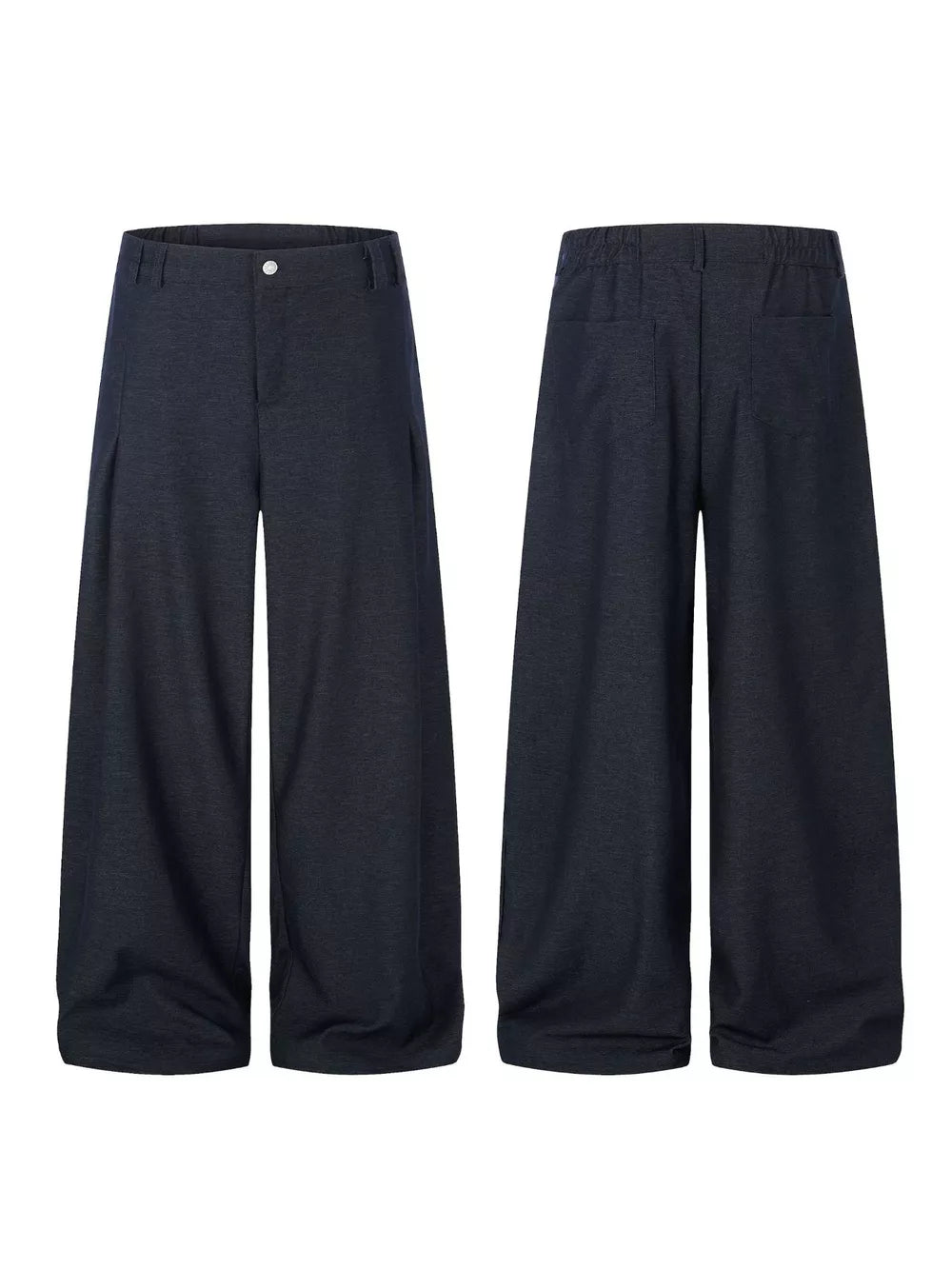 Relaxed fit dark heathered sweatpants with wide legs and front pleats.