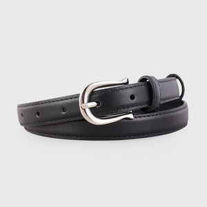Black leather skinny belt with silver buckle