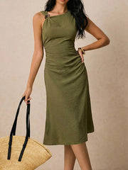 Sculpted Midi Dress With Asymmetrical Neckline