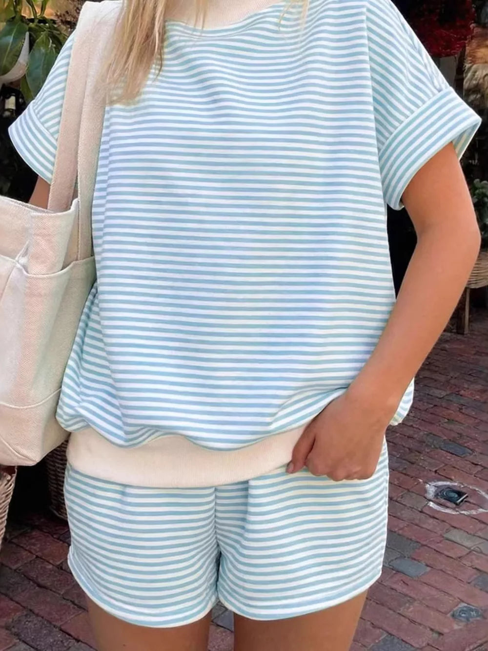 Slightly Stretchy Striped Two-piece Set