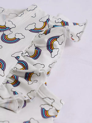 Children's Rainbow Print Ruffle Sleeve Dress, close-up detail