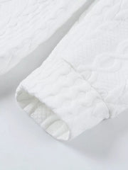 Textured Knit Crewneck Sweatshirt in White, editorial view
