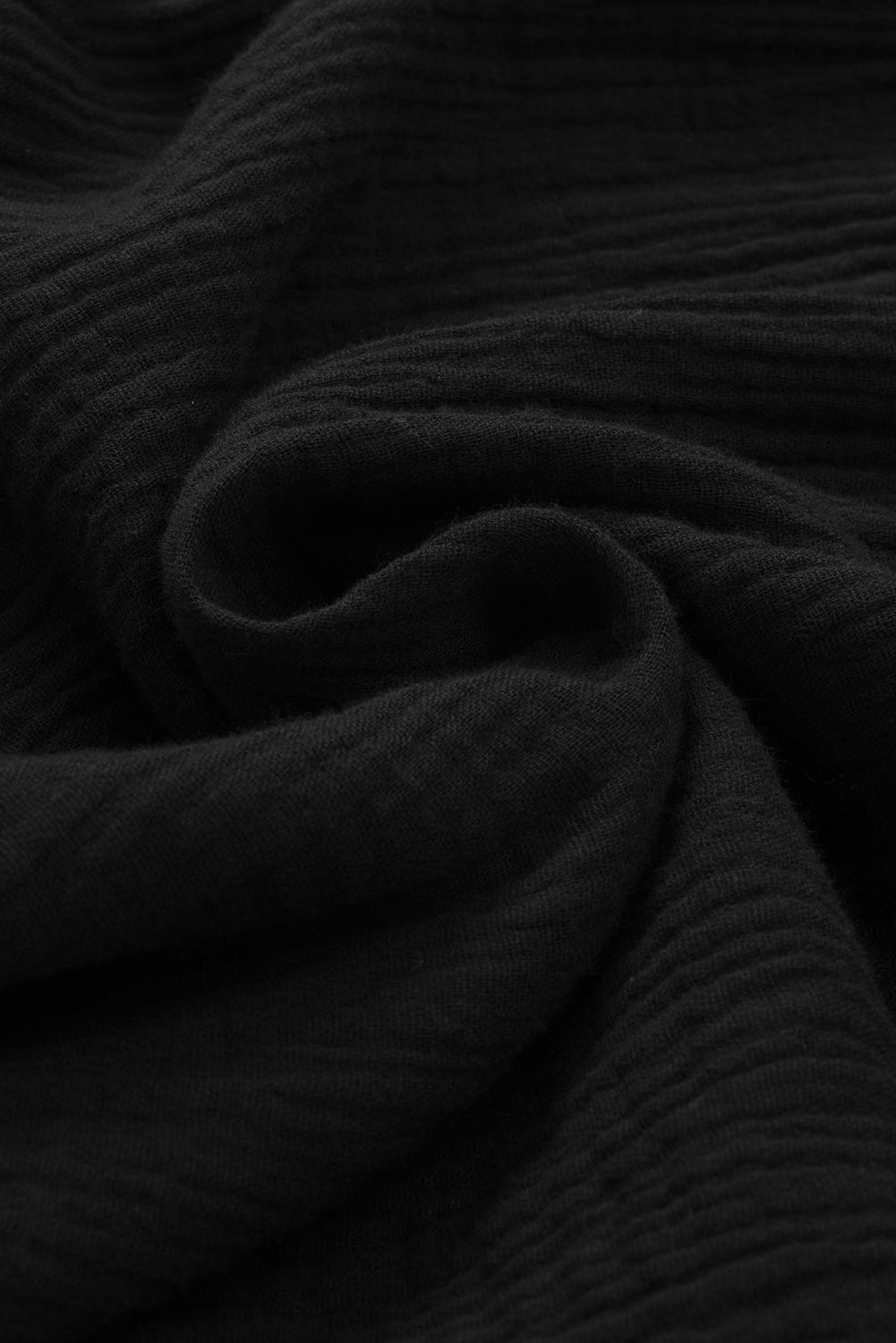 Black textured gauze blouse with gathered sleeve detail