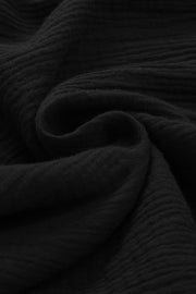 Black textured gauze blouse with gathered sleeve detail