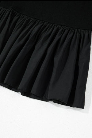 Black ribbed bodice peplum top with ruffled hem detail