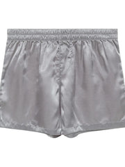 Gray satin boxer shorts with elastic waistband and fly detail