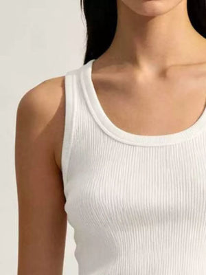 Ribbed Knit U-neck Tank in White, side view