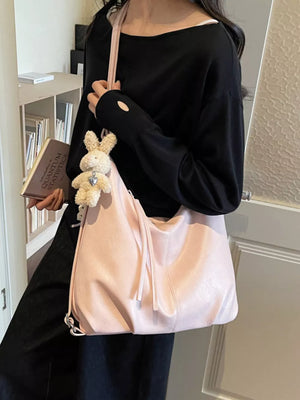 Adjustable Strap Shoulder Bag in Pink, front view
