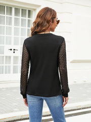 Black waffle knit top with lattice detail long sleeves
