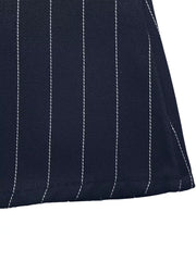 Navy striped A-line dress with tie waist detail
