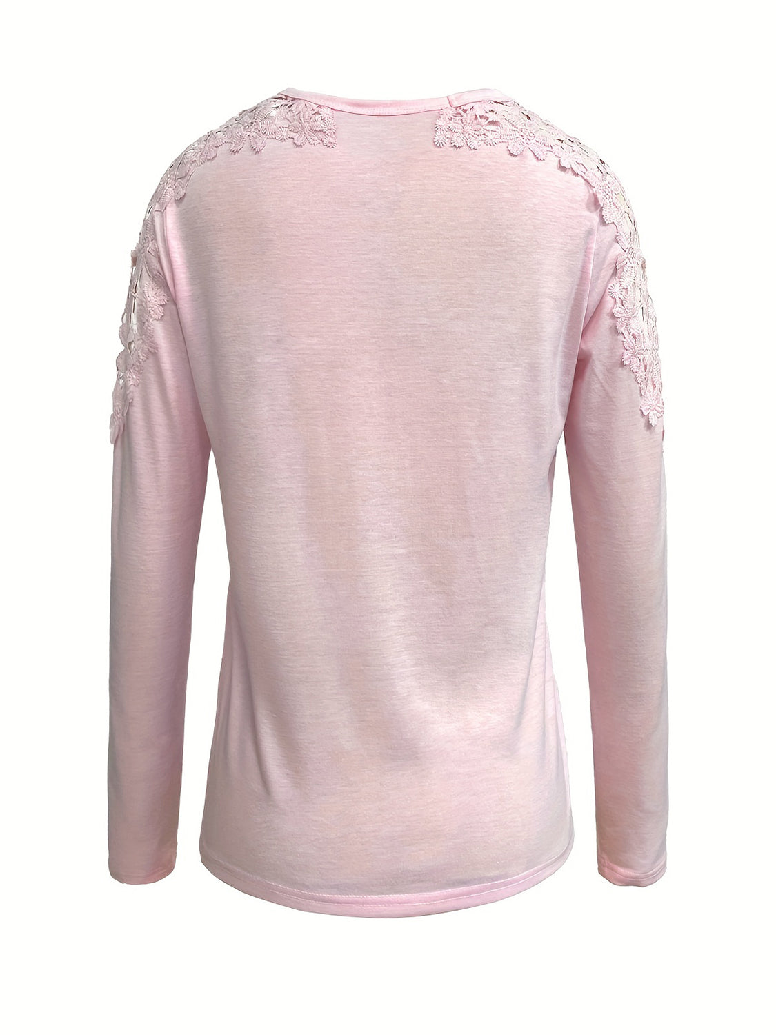 Blush pink long sleeve top with lace yoke and sleeve detail