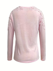 Blush pink long sleeve top with lace yoke and sleeve detail