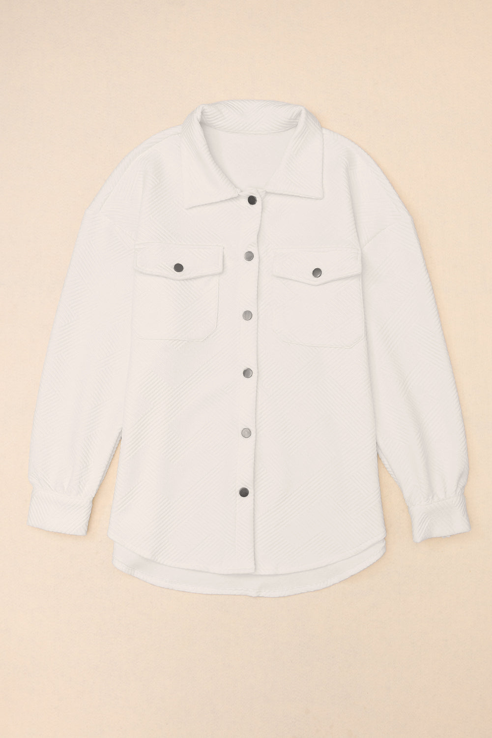 Textured ivory overshirt with patch pockets and button front.