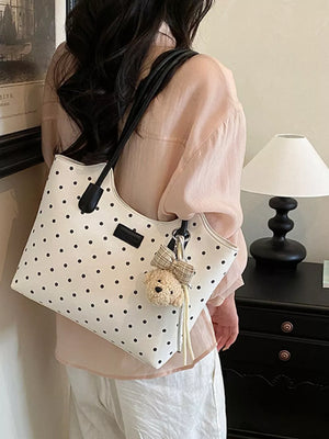 Polka Dot Shoulder Bag in Gray, model styling view