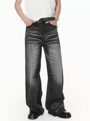 Men S Wide Leg Washed Jeans in Charcoal Gray, front view