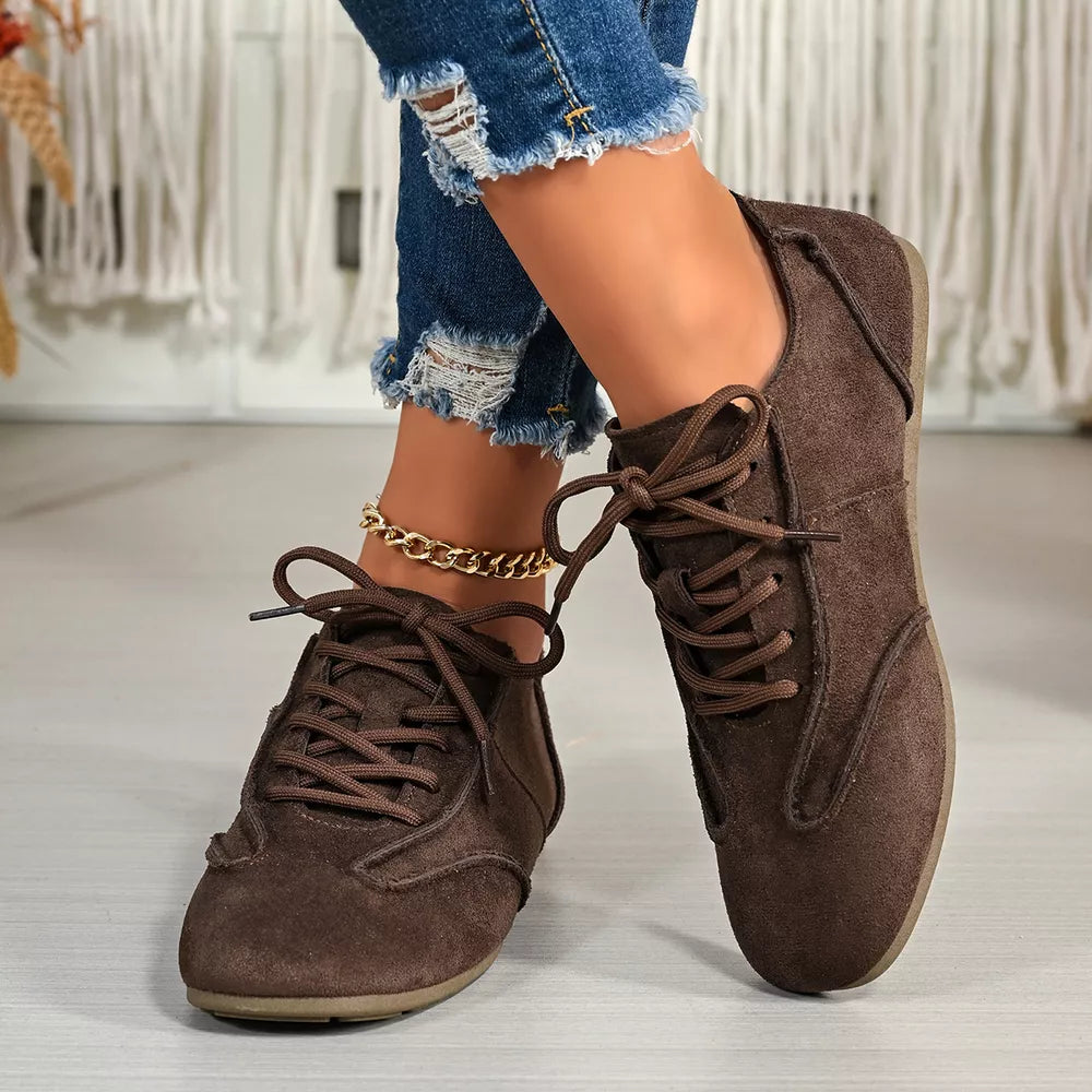 Lace Up Round Toe Sneakers in Brown, fit detail