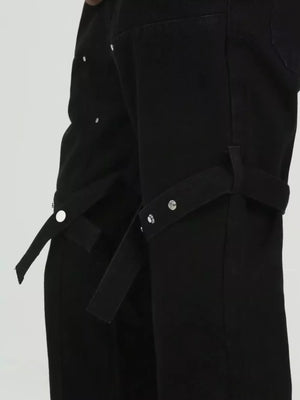 Men's Plus Size Stud Embellished Bootcut Pants in Black, close-up detail